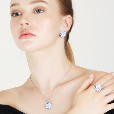020. swarovski gemstone necklace earring ring set